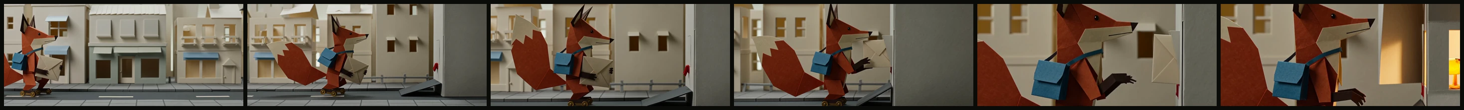 Six frames showing each of the three framings at its start and at the frame before its cut.