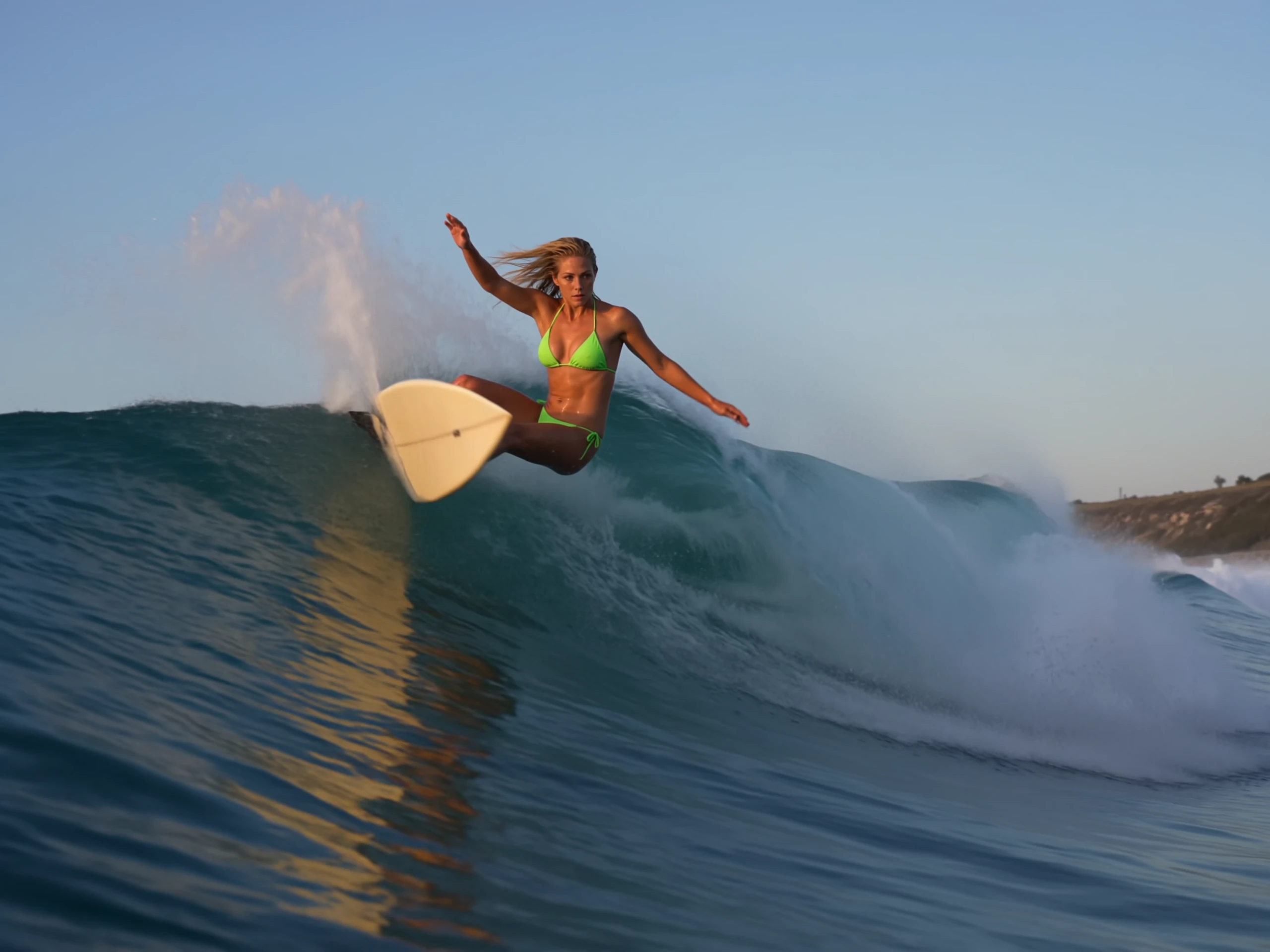 A surfer carves a cutback on a glassy wave, spray trailing off the board.